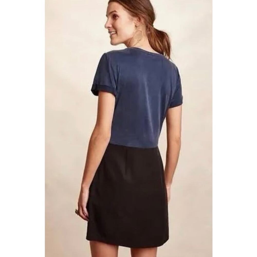 Anthropologie Dolan Left Coast Colorblock Slate Blue Black Short Sleeve Dress XS